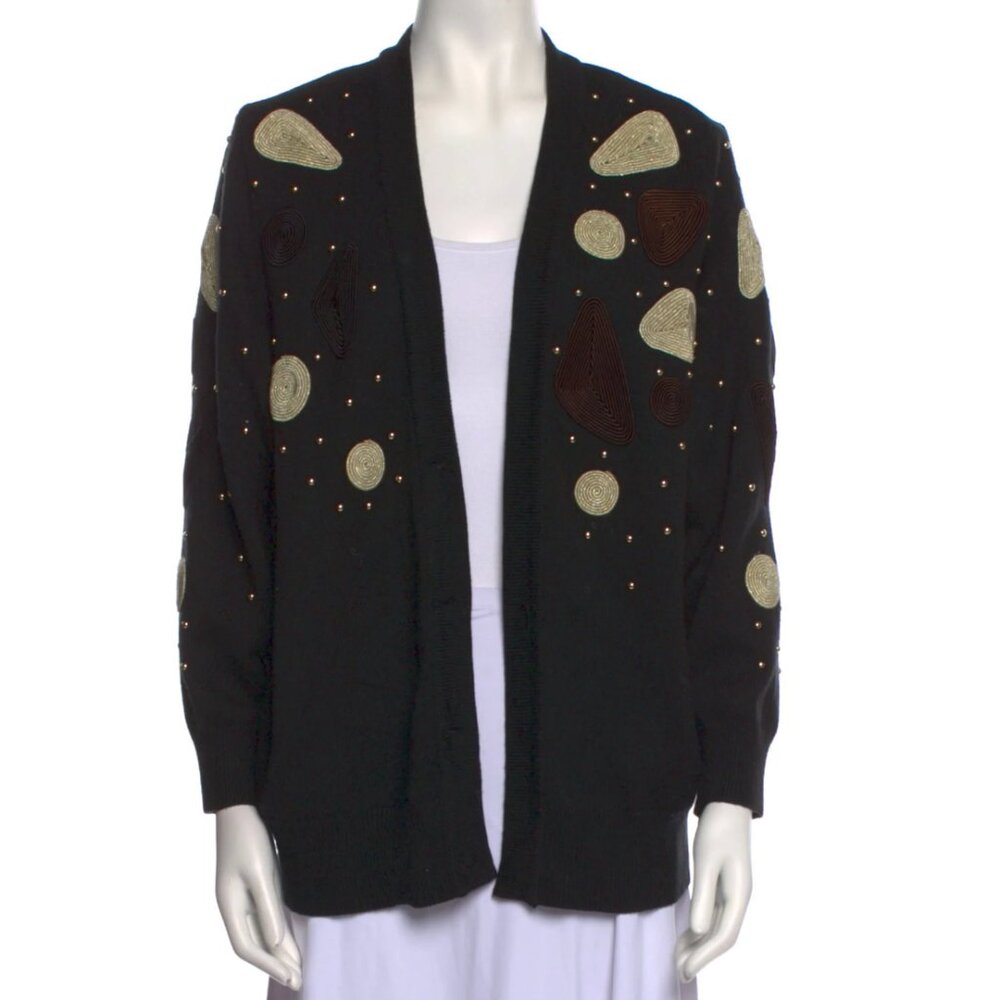 Vintage 1980s Black/Gold Embellished Unique Cardigan Sweater Size S/M